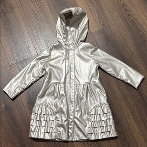 Girls Silver Hooded Boutique Raincoat with Ruffle Details